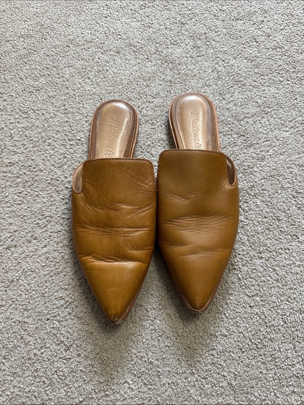 Madewell Pointed Leather Slip-On Mules - Cognac Brown